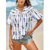 imageCicy Bell Womens Summer Babydoll Tops Short Lantern Sleeve Bow Print Blouse V Neck Pleated Casual Cute Tee ShirtsWhite Blue