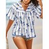 imageCicy Bell Womens Summer Babydoll Tops Short Lantern Sleeve Bow Print Blouse V Neck Pleated Casual Cute Tee ShirtsWhite Blue