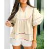 imageCicy Bell Womens Summer Babydoll Tops V Neck Short Lantern Sleeve Shirts Cute Loose Fit Peplum Flowy BlousesBeige