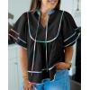 imageCicy Bell Womens Summer Babydoll Tops V Neck Short Lantern Sleeve Shirts Cute Loose Fit Peplum Flowy BlousesBlack