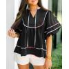 imageCicy Bell Womens Summer Babydoll Tops V Neck Short Lantern Sleeve Shirts Cute Loose Fit Peplum Flowy BlousesBlack