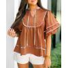 imageCicy Bell Womens Summer Babydoll Tops V Neck Short Lantern Sleeve Shirts Cute Loose Fit Peplum Flowy BlousesBrick Red