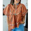 imageCicy Bell Womens Summer Babydoll Tops V Neck Short Lantern Sleeve Shirts Cute Loose Fit Peplum Flowy BlousesBrick Red