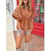 imageCicy Bell Womens Summer Babydoll Tops V Neck Short Lantern Sleeve Shirts Cute Loose Fit Peplum Flowy BlousesBrick Red
