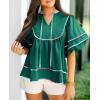 imageCicy Bell Womens Summer Babydoll Tops V Neck Short Lantern Sleeve Shirts Cute Loose Fit Peplum Flowy BlousesDark Green