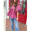 imageCicy Bell Womens Summer Babydoll Tops V Neck Short Lantern Sleeve Shirts Cute Loose Fit Peplum Flowy BlousesHot Pink
