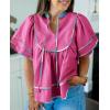 imageCicy Bell Womens Summer Babydoll Tops V Neck Short Lantern Sleeve Shirts Cute Loose Fit Peplum Flowy BlousesHot Pink