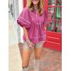 imageCicy Bell Womens Summer Babydoll Tops V Neck Short Lantern Sleeve Shirts Cute Loose Fit Peplum Flowy BlousesHot Pink