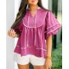 imageCicy Bell Womens Summer Babydoll Tops V Neck Short Lantern Sleeve Shirts Cute Loose Fit Peplum Flowy BlousesHot Pink