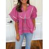 imageCicy Bell Womens Summer Babydoll Tops V Neck Short Lantern Sleeve Shirts Cute Loose Fit Peplum Flowy BlousesHot Pink