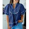 imageCicy Bell Womens Summer Babydoll Tops V Neck Short Lantern Sleeve Shirts Cute Loose Fit Peplum Flowy BlousesNavy Blue