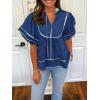 imageCicy Bell Womens Summer Babydoll Tops V Neck Short Lantern Sleeve Shirts Cute Loose Fit Peplum Flowy BlousesNavy Blue