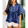 imageCicy Bell Womens Summer Babydoll Tops V Neck Short Lantern Sleeve Shirts Cute Loose Fit Peplum Flowy BlousesNavy Blue