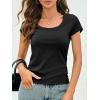 imageCicy Bell Womens Summer Scoop Neck T Shirts Cap Sleeve Ribbed Casual Tees Slim Fit Basic TopsBlack
