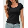imageCicy Bell Womens Summer Scoop Neck T Shirts Cap Sleeve Ribbed Casual Tees Slim Fit Basic TopsBlack