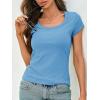 imageCicy Bell Womens Summer Scoop Neck T Shirts Cap Sleeve Ribbed Casual Tees Slim Fit Basic TopsBlue