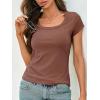 imageCicy Bell Womens Summer Scoop Neck T Shirts Cap Sleeve Ribbed Casual Tees Slim Fit Basic TopsBrown