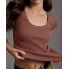 imageCicy Bell Womens Summer Scoop Neck T Shirts Cap Sleeve Ribbed Casual Tees Slim Fit Basic TopsBrown