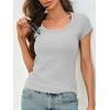 imageCicy Bell Womens Summer Scoop Neck T Shirts Cap Sleeve Ribbed Casual Tees Slim Fit Basic TopsGrey