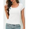 imageCicy Bell Womens Summer Scoop Neck T Shirts Cap Sleeve Ribbed Casual Tees Slim Fit Basic TopsWhite