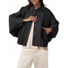 imageCicy Bell Womens Oversized Cropped Trench Coats Batwing Sleeve Trendy Casual Jackets Button Up OuterwearBlack