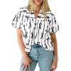 imageCicy Bell Womens Summer Babydoll Tops Short Lantern Sleeve Bow Print Blouse V Neck Pleated Casual Cute Tee ShirtsWhite