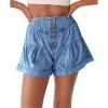 imageCicy Bell Womens Summer Flowy Jean Shorts Button Up High Waisted Wide Leg Denim Skort with PocketsLight Blue