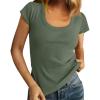 imageCicy Bell Womens Summer Scoop Neck T Shirts Cap Sleeve Ribbed Casual Tees Slim Fit Basic TopsArmy Green