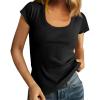 imageCicy Bell Womens Summer Scoop Neck T Shirts Cap Sleeve Ribbed Casual Tees Slim Fit Basic TopsBlack