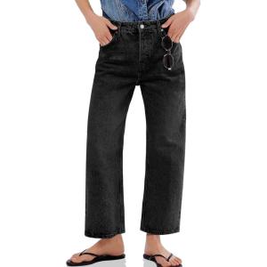 imageCicy Bell Womens Baggy Horseshoe Jeans Boyfriend Wide Leg Vintage Mid Rise Cropped Denim PantsBlack