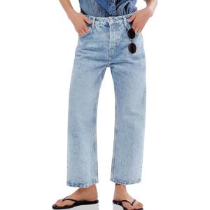 imageCicy Bell Womens Baggy Horseshoe Jeans Boyfriend Wide Leg Vintage Mid Rise Cropped Denim PantsLight Blue