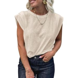 imageCicy Bell Womens Cap Sleeve Tank Tops Boat Neck Loose Fit Tshirts Summer Casual Basic Tee ShirtsBeige