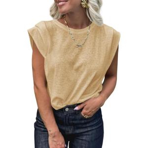 imageCicy Bell Womens Cap Sleeve Tank Tops Boat Neck Loose Fit Tshirts Summer Casual Basic Tee ShirtsKhaki