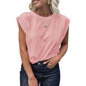 imageCicy Bell Womens Cap Sleeve Tank Tops Boat Neck Loose Fit Tshirts Summer Casual Basic Tee ShirtsPink