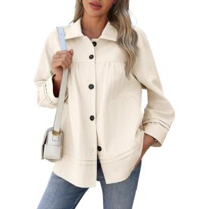 imageCicy Bell Womens Oversized Casual Jackets Lightweight Pleated Babydoll Shackets Cotton Button Down CoatsBeige