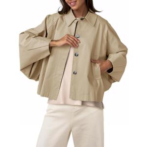 imageCicy Bell Womens Oversized Cropped Trench Coats Batwing Sleeve Trendy Casual Jackets Button Up OuterwearKhaki