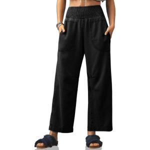 imageCicy Bell Womens Smocked Barrel Jeans Casual Trendy High Waisted Baggy Pull On Denim PantsBlack
