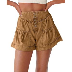 imageCicy Bell Womens Summer Flowy Jean Shorts Button Up High Waisted Wide Leg Denim Skort with PocketsBeige