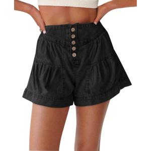 imageCicy Bell Womens Summer Flowy Jean Shorts Button Up High Waisted Wide Leg Denim Skort with PocketsBlack