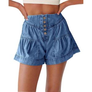imageCicy Bell Womens Summer Flowy Jean Shorts Button Up High Waisted Wide Leg Denim Skort with PocketsBlue