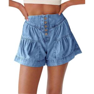 imageCicy Bell Womens Summer Flowy Jean Shorts Button Up High Waisted Wide Leg Denim Skort with PocketsLight Blue
