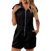 imageCicy Bell Womens Casual Cap Sleeve Rompers Textured Zip Up Collared Short Jumpsuit Elastic Waist Summer OutfitBlack