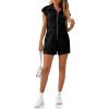 imageCicy Bell Womens Casual Cap Sleeve Rompers Textured Zip Up Collared Short Jumpsuit Elastic Waist Summer OutfitBlack