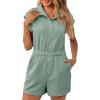 imageCicy Bell Womens Casual Cap Sleeve Rompers Textured Zip Up Collared Short Jumpsuit Elastic Waist Summer OutfitGreen