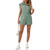 imageCicy Bell Womens Casual Cap Sleeve Rompers Textured Zip Up Collared Short Jumpsuit Elastic Waist Summer OutfitGreen