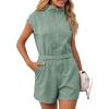 imageCicy Bell Womens Casual Cap Sleeve Rompers Textured Zip Up Collared Short Jumpsuit Elastic Waist Summer OutfitGreen