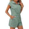 imageCicy Bell Womens Casual Cap Sleeve Rompers Textured Zip Up Collared Short Jumpsuit Elastic Waist Summer OutfitGreen