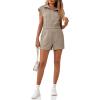 imageCicy Bell Womens Casual Cap Sleeve Rompers Textured Zip Up Collared Short Jumpsuit Elastic Waist Summer OutfitKhaki