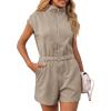 imageCicy Bell Womens Casual Cap Sleeve Rompers Textured Zip Up Collared Short Jumpsuit Elastic Waist Summer OutfitKhaki