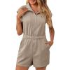 imageCicy Bell Womens Casual Cap Sleeve Rompers Textured Zip Up Collared Short Jumpsuit Elastic Waist Summer OutfitKhaki